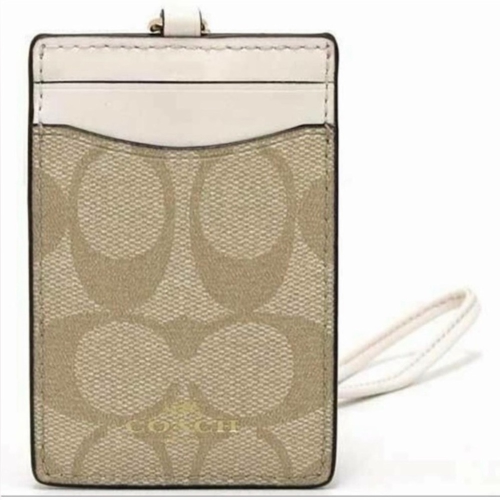Coach Beige Logo Key & Card Holder with Lanyard Strap